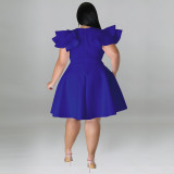 Plus Size Fashion Ruffle Solid Dress GDAM-218211