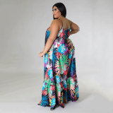 Plus Size Sexy Fashion Printed Sling Maxi Dress(Without Belt) SSNF-211259