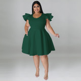 Plus Size Fashion Ruffle Solid Dress GDAM-218211