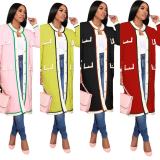 Fashion Knits Splicing Long Sleeve Cardigan Coat OSM-4381