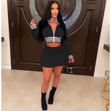 Rib Splicing Zipper Baseball Jacket And Skirt Two Piece Set WSM-5337