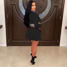 Rib Splicing Zipper Baseball Jacket And Skirt Two Piece Set WSM-5337