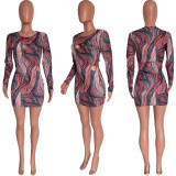 Fashion Print Hollow Out Mini Dress HMS-5495
