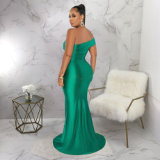 Sexy Solid Color Off Shoulder Split Maxi Dresses YF-10331