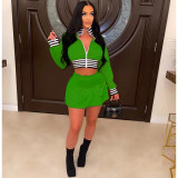 Rib Splicing Zipper Baseball Jacket And Skirt Two Piece Set WSM-5337