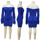 Sexy Solid Off Shoulder Ruched Mini Dress YF-9771