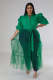 Plus Size Chiffon Mesh Patchwork Puff Sleeve Long Dress OSM-5311