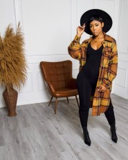 Plaid Print Split Long Coat OMY-81062
