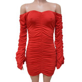 Sexy Solid Off Shoulder Ruched Mini Dress YF-9771