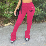 Plus Size Letter Print Sports Drawstring Stacking Pants FSL-F101Gallery