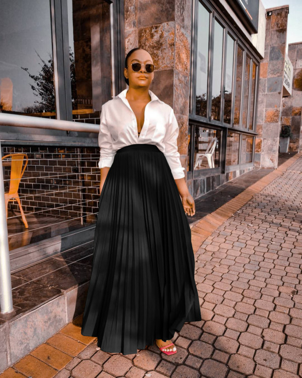 Solid Color High Waist Big Swing Pleated Skirt BGN-0006