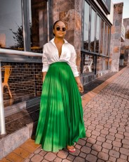 Solid Color High Waist Big Swing Pleated Skirt BGN-0006