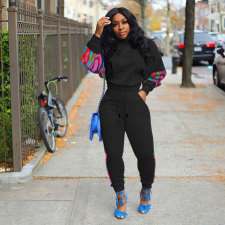 Plus Size Print Patchwork Long Sleeve Pant Two Piece Set NY-10342
