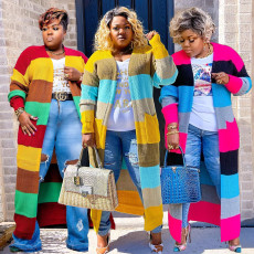 Plus Size Knits Color Blocking Long Sleeve Sweater Cardigan NY-086