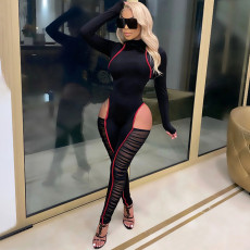 Splice Mesh Sexy Long Sleeve Jumpsuit YF-9790