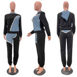 Plus Size Fashion Color Blocking Hooded Sweatshirt Two Piece Pants Set JH-322