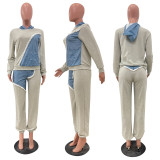 Plus Size Fashion Color Blocking Hooded Sweatshirt Two Piece Pants Set JH-322