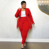 Plus Size Solid Color Casual Long Sleeve Pant Blazer Suit NNWF-7750