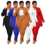 Plus Size Solid Color Casual Long Sleeve Pant Blazer Suit NNWF-7750