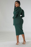 Solid Color Long Sleeve Slim Midi Dress XHXF-335