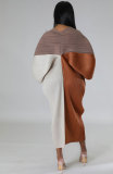 Fashion Color Blocking Bat Sleeve Maxi Dress XHXF-333