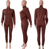 Solid Long Sleeve Sweatshirt And Pant Sport Two Piece Set HMS-5561