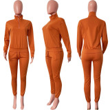 Solid Long Sleeve Sweatshirt And Pant Sport Two Piece Set HMS-5561