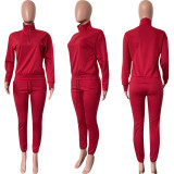 Solid Long Sleeve Sweatshirt And Pant Sport Two Piece Set HMS-5561