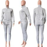 Solid Long Sleeve Sweatshirt And Pant Sport Two Piece Set HMS-5561