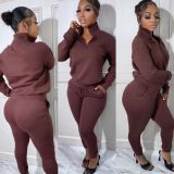 Solid Long Sleeve Sweatshirt And Pant Sport Two Piece Set HMS-5561