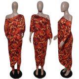 Plus Size Fashion Slash Shoulder Loose Two Piece Pants Set QXTF-8899