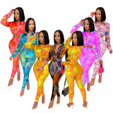 Tie Dye Print Shirt And Pencil Pant Two Piece Set QXTF-8821