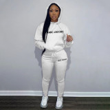 Casual Solid Letter Print Hooded Sweatshirts And Sport Pant 2 Piece Set QKYF-71317