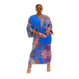 Fashion Print Bat Sleeve Maxi Dress YF-10263