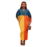 Fashion Print Bat Sleeve Maxi Dress YF-10263