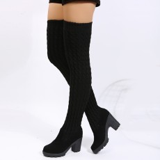 High Heeled Round Toe Square Heeled Knitted Long Boots TWZX-169-111