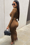 Solid High Collar Crop Tops And Long Skirt Two Piece Set ME-8256
