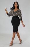 Sexy Print Big V Neck Mini Dress XHXF-337