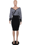 Sexy Print Big V Neck Mini Dress XHXF-337