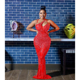 Sexy Mesh Hot Drilling Sleeveless Maxi Dress BY-6075