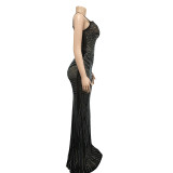 Sexy Mesh Hot Drilling Sleeveless Maxi Dress BY-6075