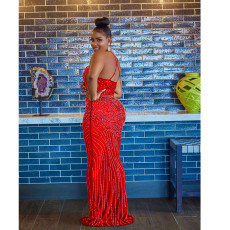 Sexy Mesh Hot Drilling Sleeveless Maxi Dress BY-6075