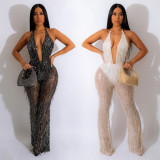 Sexy Sequin Mesh Backless Tassel Jumpsuit BY-6086