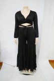 Solid Tie Up Long Sleeve Tops And Splicing Straight Pant Suits NNWF-7668
