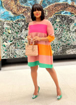 Color Blocking Long Sleeve Casual Dress XHXF-338
