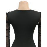 Mesh Patchwork Solid Rompers BY-6121