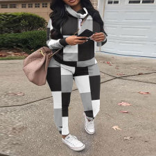 Plus Size Casual Print Sweatshirt Two Piece Pants Set NY-10352