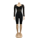 Mesh Patchwork Solid Rompers BY-6121