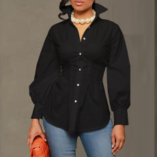 Plus Size Solid Color Long Sleeve Lapel Shirt NY-10350