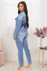 Plus Size Fashion Slim Long Sleeve Denim Jumpsuit LX-3539